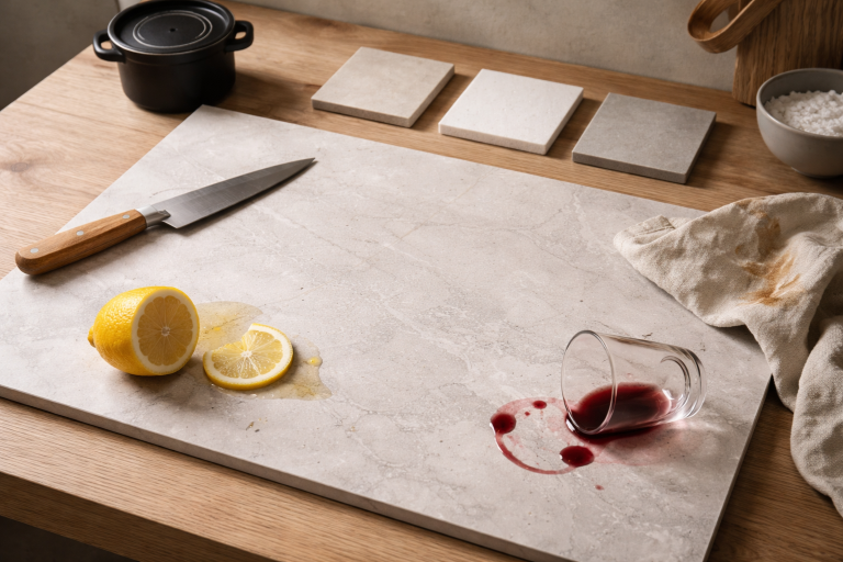 Stenlook uden skuffelser: sådan vælger du bordpladen, der overlever citron, rødvin og varme gryder