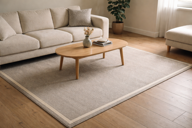 Tæppet, der får stuen til at hænge sammen: størrelser i cm til sofa, chaiselong og spisebord