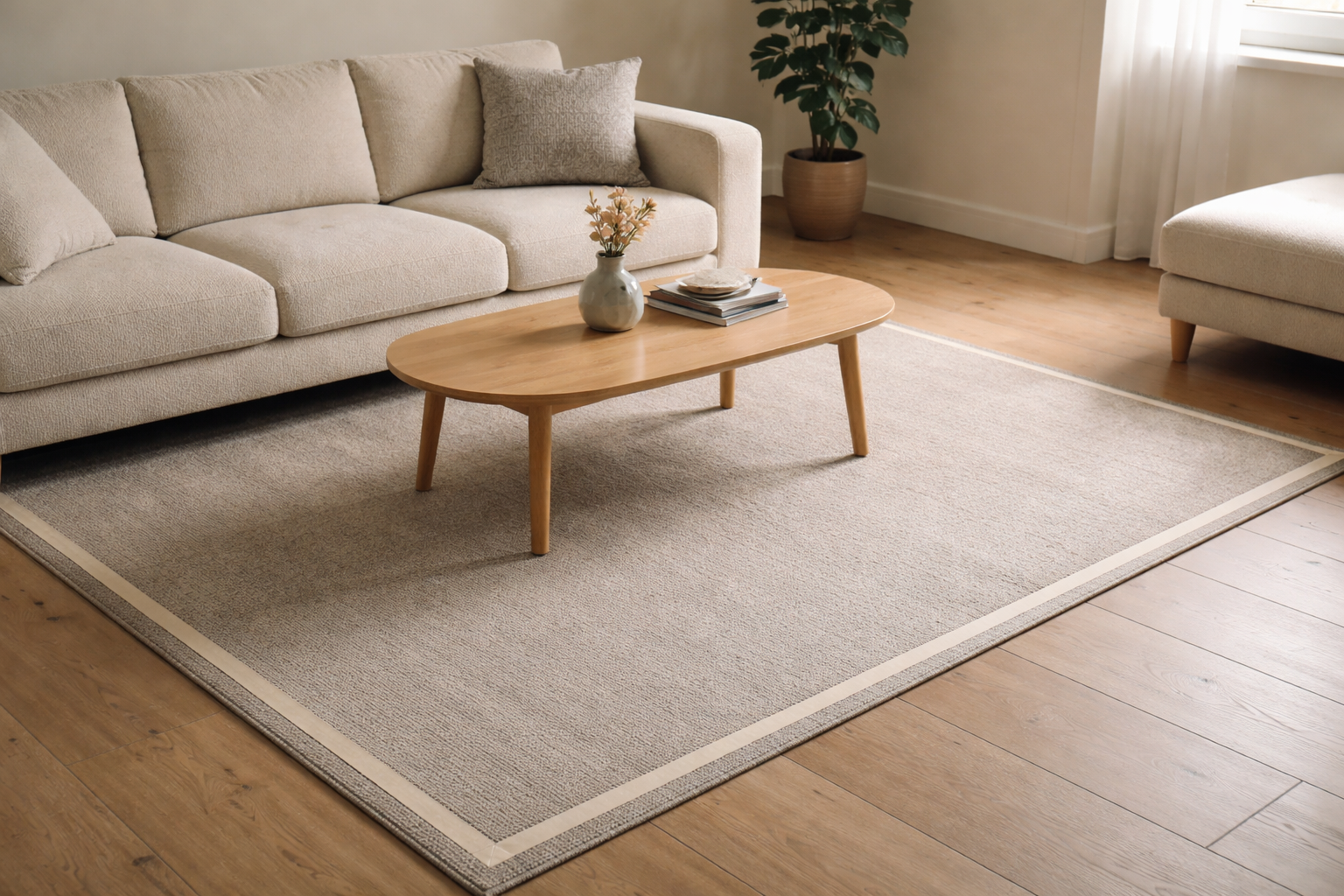 Tæppet, der får stuen til at hænge sammen: størrelser i cm til sofa, chaiselong og spisebord