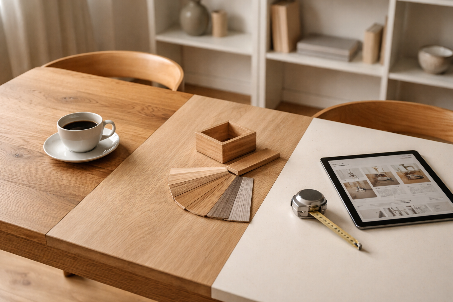 Træ eller “træ-look”? Sådan vælger du bord og reol, der kan tåle et dansk hverdagsliv