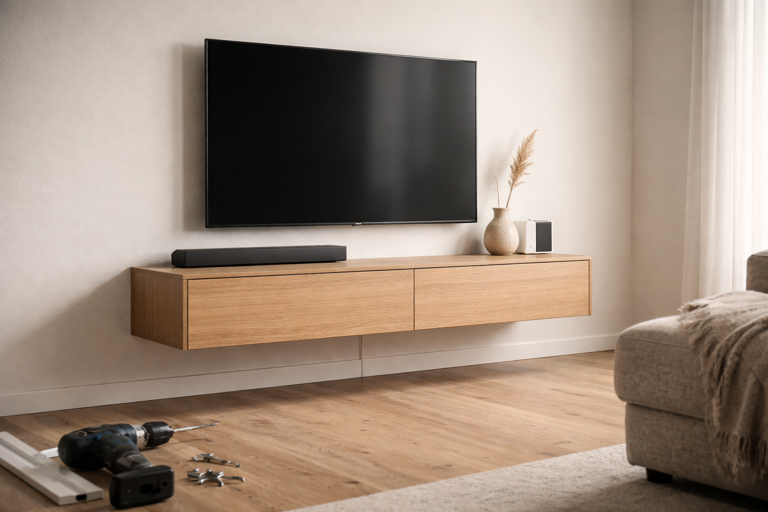 Væghængt TV-bord uden bøvl: bæreevne, beslag og kabler der faktisk bliver pæne