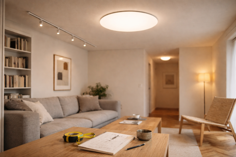 Loftlampen der giver luft i et lavt rum