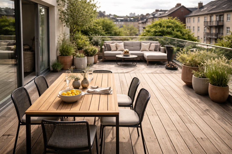 Terrasse indretning: zoner, møbler og praktiske mål der får uderummet til at fungere